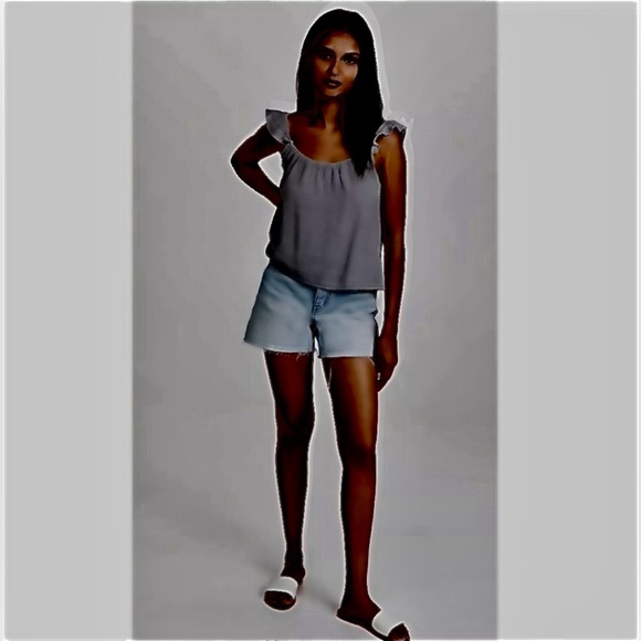 Monrow NWT Crinkle Gauze Ruffle Tank Top in Charcoal - Picture 2 of 9